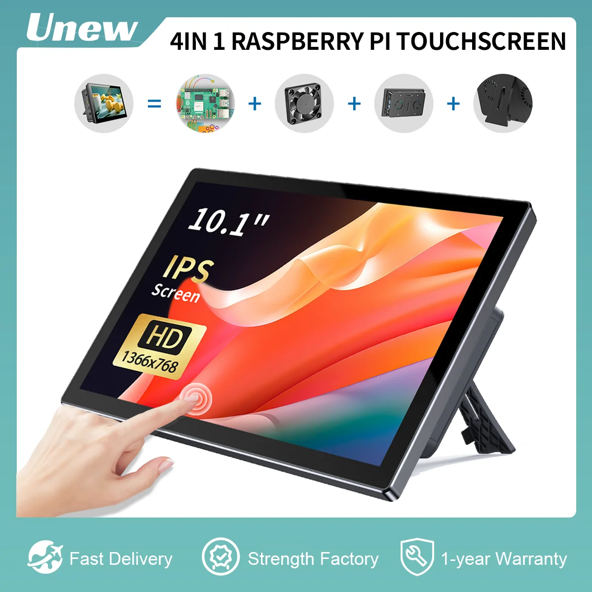 Unew 10.1 ġ 1366x768P IPS  PI ġ  HDMI Type-C USB-C ÷ ȣȯ  Pi4B/3B/3A+/2B/B+/A+